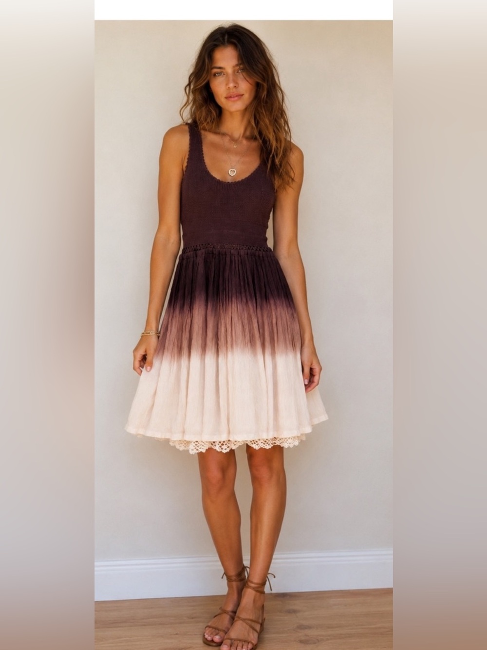 Alice and Olivia Sleeveless Ombre Brown to Cream Summer Dress